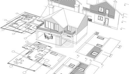 Ilustración de Casa proyecto arquitectónico boceto, vector de ilustración - Imagen libre de derechos