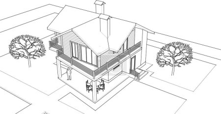 Téléchargez les illustrations : Maison projet architectural croquis, illustration vectorielle - en licence libre de droit