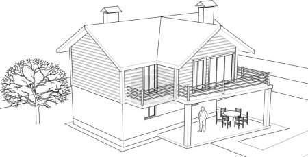 Téléchargez les illustrations : Maison projet architectural croquis, illustration vectorielle - en licence libre de droit