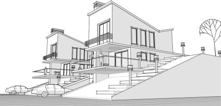 Illustration for House architectural sketch 3d illustration - Royalty Free Image