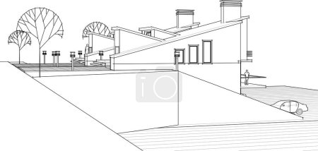 Téléchargez les illustrations : Maison architecture croquis illustration 3d - en licence libre de droit