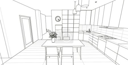 Ilustración de Interior de la casa. Boceto. renderizado 3d - Imagen libre de derechos