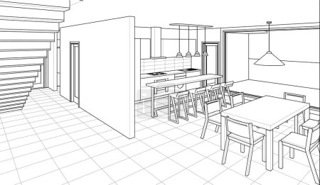 Illustration for House interior. Sketch. 3d rendering - Royalty Free Image