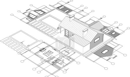 Téléchargez les illustrations : Maison projet architectural croquis illustration 3d - en licence libre de droit