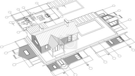 Ilustración de Casa proyecto arquitectónico boceto 3d ilustración - Imagen libre de derechos