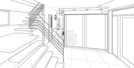 Ilustración de Interior de la casa. Boceto. renderizado 3d - Imagen libre de derechos