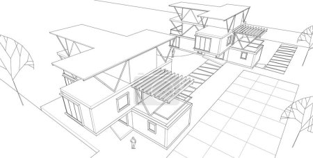 Ilustración de Casas proyecto arquitectónico boceto 3d ilustración - Imagen libre de derechos