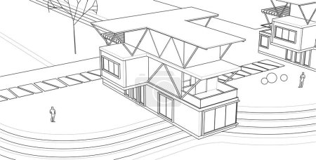 Ilustración de Casas proyecto arquitectónico boceto 3d ilustración - Imagen libre de derechos