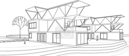 Illustration for Houses architectural project sketch 3d illustration - Royalty Free Image
