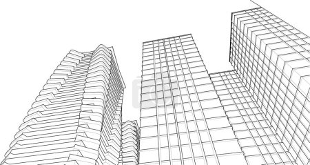 Téléchargez les illustrations : Paysage urbain abstrait avec tours Illustration 3D - en licence libre de droit
