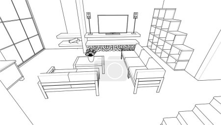 Ilustración de Casa proyecto arquitectónico boceto 3d ilustración - Imagen libre de derechos
