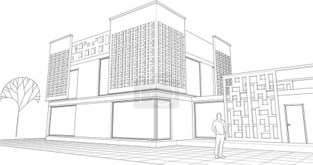 Illustration for House architectural project sketch 3d illustration - Royalty Free Image