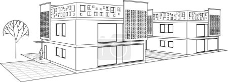 Illustration for Houses architectural project sketch 3d illustration - Royalty Free Image