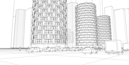 Téléchargez les illustrations : Architecture de ville moderne, illustration 3D - en licence libre de droit