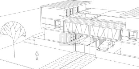 Ilustración de Moderno boceto de la casa 3d ilustración - Imagen libre de derechos