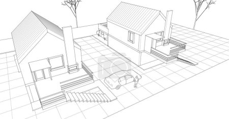 Illustration for Houses architectural sketch 3d illustration - Royalty Free Image