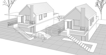 Illustration for Houses architectural sketch 3d illustration - Royalty Free Image