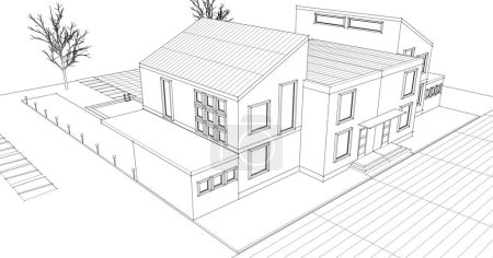 Ilustración de Concepto de boceto de la casa de pueblo 3d ilustración - Imagen libre de derechos