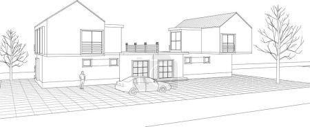 Illustration for Townhouses sketch concept 3d illustration - Royalty Free Image