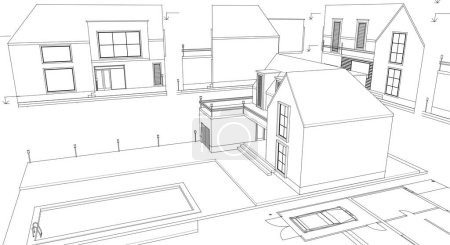 Ilustración de Concepto de boceto de la casa de pueblo 3d ilustración - Imagen libre de derechos