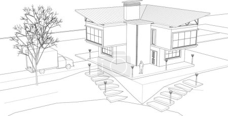 Ilustración de 3d casa tradicional casa residencial - Imagen libre de derechos