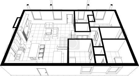 Ilustración de Casa 3d casa residencial tradicional plano - Imagen libre de derechos