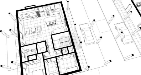 Téléchargez les illustrations : 3d maison traditionnelle maison résidentielle plan directeur - en licence libre de droit