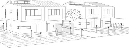 Téléchargez les illustrations : Maisons de ville croquis concept illustration 3d - en licence libre de droit
