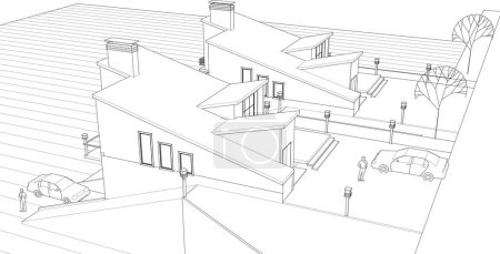 Ilustración de Casas adosadas bosquejo concepto 3d ilustración - Imagen libre de derechos