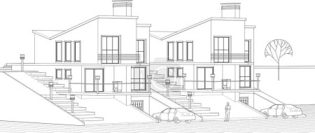 Téléchargez les illustrations : Maisons de ville croquis concept illustration 3d - en licence libre de droit