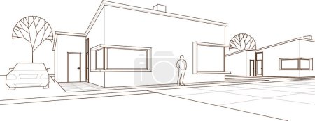casas adosadas bosquejo concepto 3d ilustración