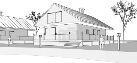 casas adosadas bosquejo concepto 3d ilustración