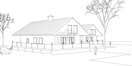 Illustration for Townhouses sketch concept 3d illustration - Royalty Free Image