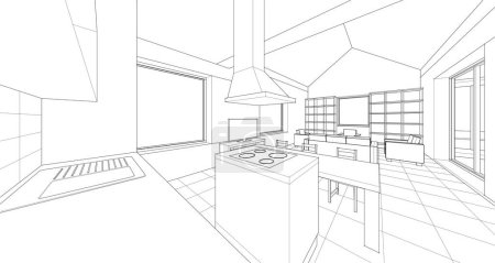 casa interior boceto, 3d vector ilustración