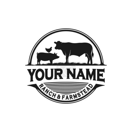 Illustration for Ranch and farmstead, farm animal logo inspiration. cows, pigs and chickens - Royalty Free Image