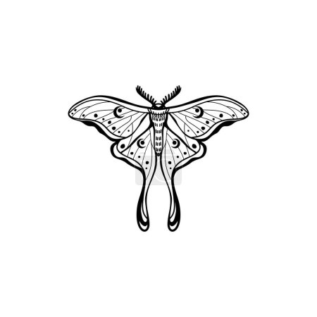 Illustration for Luna Moth with Lilith's symbol on her wings. luna moth, moon moth. Geometric vector symbol with luna moth - Royalty Free Image