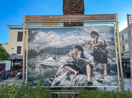Photo for Sparti city, Laconia, Greece decorated with the Heroes of Greek war of indeendence, celebrating the 200 years from greek revolution of 1821 against Ottoman Empire - Royalty Free Image