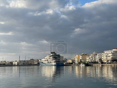 Photo for Super yachts anchored in the port of Kalamata city, in Messenia, in Greece - Royalty Free Image
