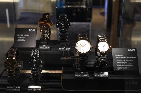 Photo for Rado Luxury Watches For Sale in window Display in Geneva Airport in Switzerland. - Royalty Free Image