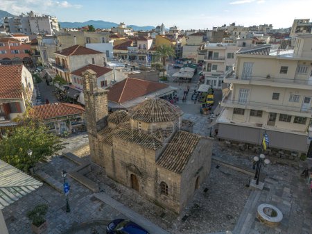 Photo for Aerial view over the 23rd of March Square in the old historical center of Kalamata seaside city, Greece by the Castle of Kalamata, Greece - Royalty Free Image