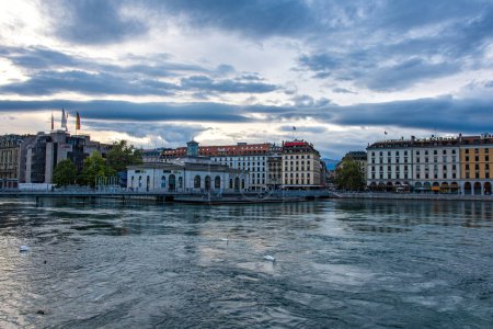 Photo for Geneva, Switzerland - August 30 2023: Rhone River and scenic view of building facades in Geneva in Switzerland - Royalty Free Image