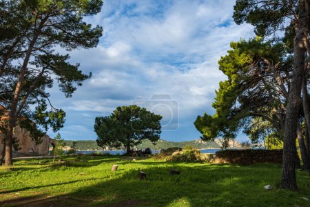 Foto de Vista panorámica desde el famoso Castillo de Pylos o Niokastro en la ciudad de Pylos, Navarino Área, Messinia, Grecia. - Imagen libre de derechos