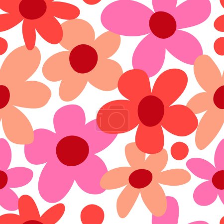 Illustration for Bold red flowers. Childrens seamless pattern. Flowers summer trend. Vector design. Red background - Royalty Free Image
