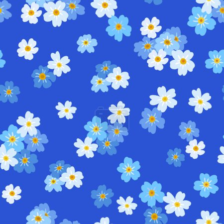 Illustration for Baby doll ditsy seamless pattern. Flowers summer trend. Vector design. Pretty Blue Flowers Forget-Me-Nots - Royalty Free Image