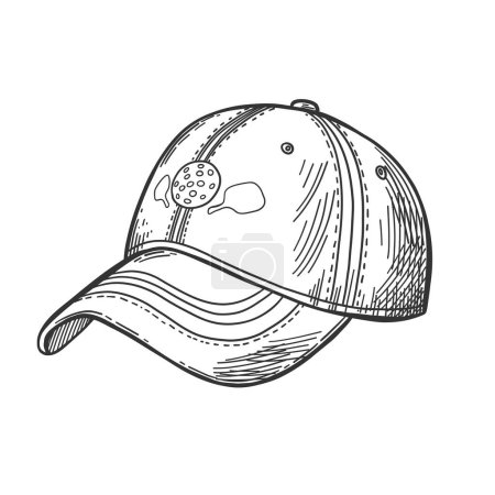 Illustration for Vector sport illustration with pickleball cap. Pickleball equipment. Black and white. - Royalty Free Image