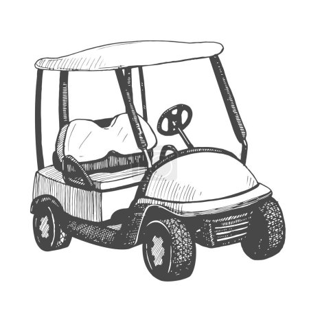 Illustration for Golf cart in sketch style. Black and white hand-drawn illustration. - Royalty Free Image