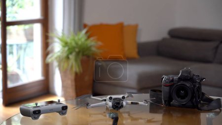 Photo for Italy , Milan - Real estate photographer use professional drone and camera to take pictures and video of the house - interior home shooting - home staging to sell the property apartment - Royalty Free Image