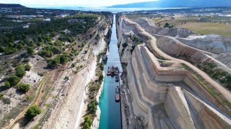 Photo for Corinth Canal Connecting The Gulf Of Corinth With Saronic Gulf In Aegean Sea, Greece - aerial drone shot - Royalty Free Image