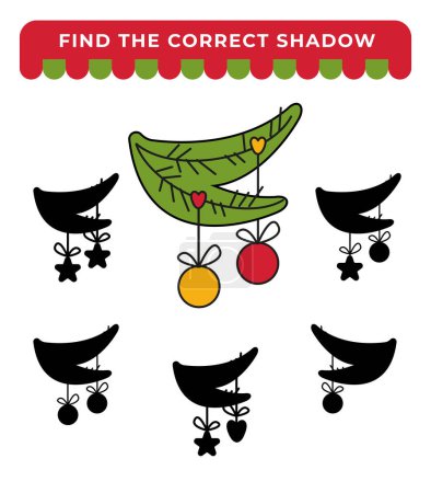 Ilustración de Rama de Navidad con juguetes. Encuentra la sombra correcta. Juego educativo para niños. - Imagen libre de derechos