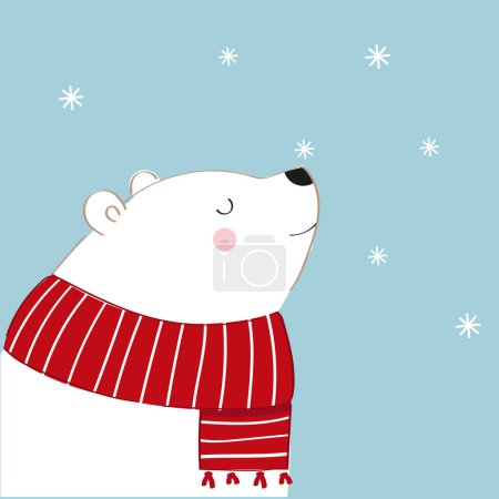 Téléchargez les illustrations : Ours polaire blanc portant une écharpe rouge. Mignon animal de Noël. Bannière, affiche, carte de vœux, modèle d'impression. - en licence libre de droit